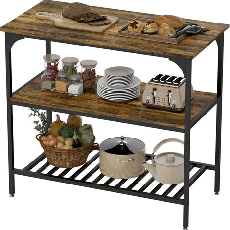 CHICFURN Estantería de cocina de 3 niveles 100 x 50 cm madera marrón rústica y acero (1/5)