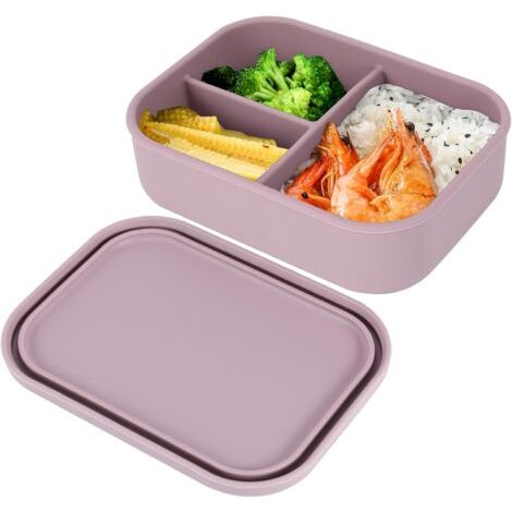 Boîte à déjeuner avec compartiments, en silicone 800 ml, sans BPA, anti-fuite, incassable, passe au lave-vaisselle et au micro-ondes (rose) (1/5)