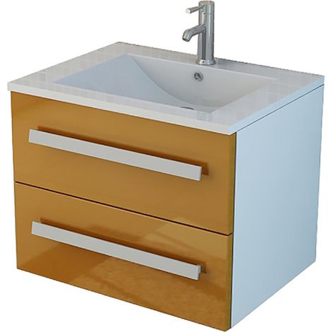 AROSA Badset Gaeste WC Badmöbel orange Hochglanz Waschbecken SMC Waschtisch Waschtischunterschrank (1/2)