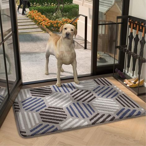 Paillasson d'intérieur super absorbant pour porte d'entrée, taille 20" x 32", conception antidérapante lavable, matériau durable, très absorbant, bloque efficacement la saleté et l'humidité (1/4)