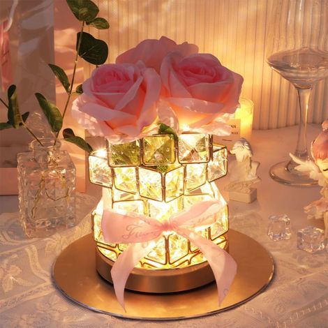 Lampe De Nuit En Forme De Rose - Boule Cristal Avec Motif Rose - Éclairage USB 3 Couleurs - Décoration Chambre Bureau - 1 Pièce (1/5)