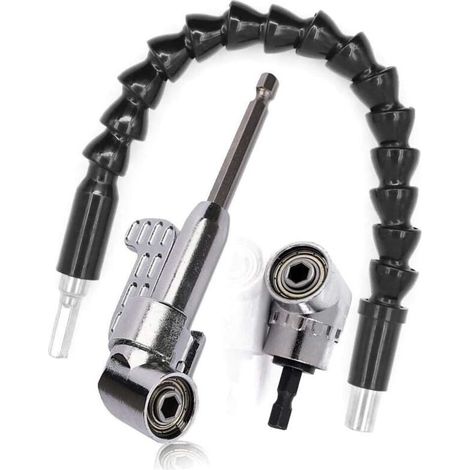 Foret à angle droit et kit d\'extension d\'angle flexible, Renvoi d\'Angle Visseuse Coudée à Angle Droit 105 Degrés Tige Hexagonale 1/4" pour Perceuse (1/5)