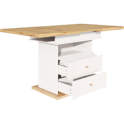 Mesa de comedor extensible 110-140 x 80 cm MDF y metal blanca (1/5)