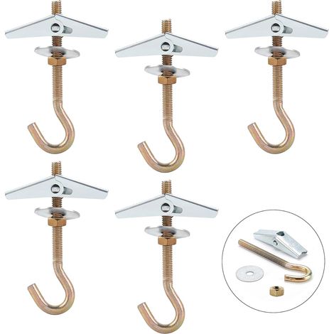 Lntyq – Crochet de plafond en acier galvanisé 85mm – Capacité de charge 15 kg – Lot de 5 crochets pour luminaires et objets légers (1/5)