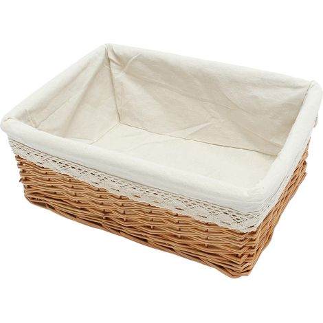 Bestonzon Rechteckiger Aufbewahrungskorb aus Weide mit weißem Futter, 21 x 14 x 8 cm