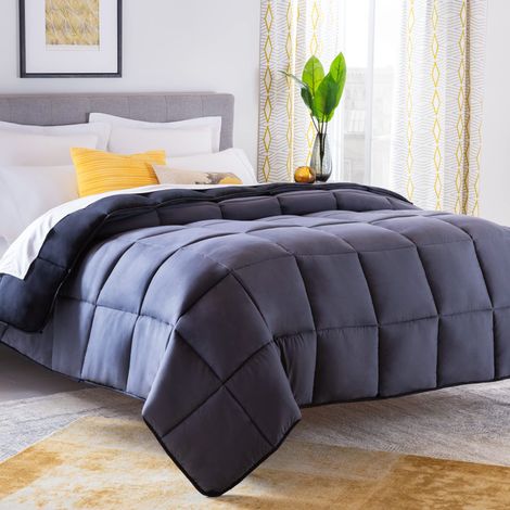 Linenspa Trapunta in Microfibra – Piumino 4 Stagioni – ultra morbido – Piumone Matrimoniale (220 x 240 cm) – Nero/Grafite (1/5)