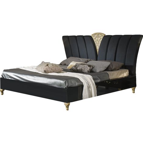 Lit design bois laqué noir et doré Jade 160x200 (1/5)