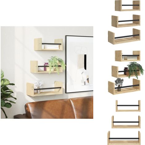 Ensemble d'étagères murales avec barres 3 pcs chêne sonoma - Étagères Murales - Étagères Flottantes - Rangement Mural - Décoration Murale - Bois D'ingénierie (1/5)