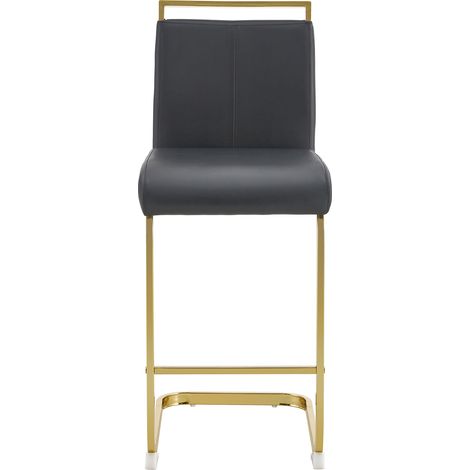 Lot de 2 tabourets de bar noirs en cuir synthétique avec pieds métalliques dorés, style nordique (1/5)