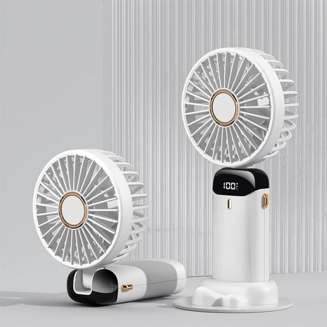 Mini ventilatore pieghevole con display digitale e base di ricarica - Bianco (1/4)