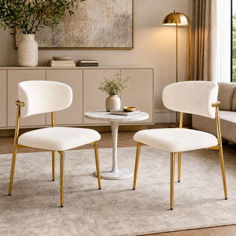 Assise Confortable Lot de 2 Chaises Salle à Manger Rembourrées Pieds Métal Doré Réglables pour Cuisine et Salon Blanc (1/5)