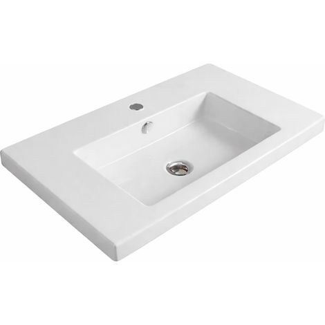 Lavabo Da Incasso Rettangolare Lavandino Bagno In Ceramica Design Moderno Elegante Per Top Bagno 101 x 36 cm Bianco