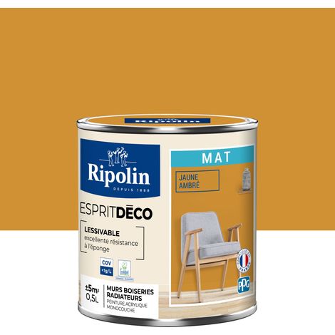 Ripolin – Peinture murale intérieure 0,5L – Jaune ambrée mat ultra couvrante – Pour murs, plinthes et boiseries – Rendement 10m²/litre (1/5)