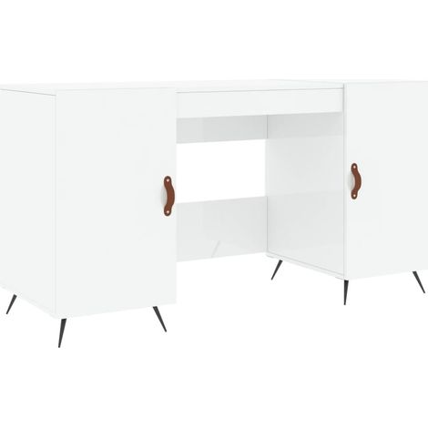 Bureau table poste de travail meuble d'ordinateur informatique étude brillant 140 x 50 x 75 cm bois d'ingénierie blanc