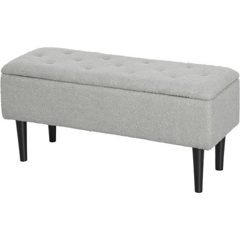 Banc de rangement, charge maximale 120 kg, aspect velours, dimensions 95 x 38 x 45 cm. cm, Gris (1/5)