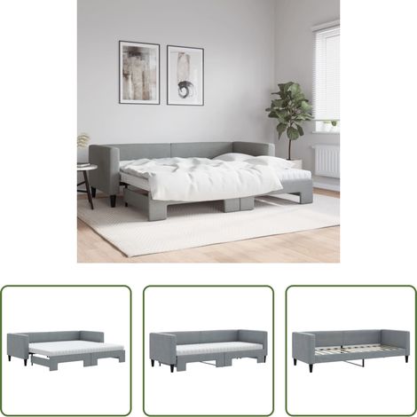 vidaXL Doppelbett - Tagesbett Ausziehbar mit Matratze Hellgrau 80x200 cm Stoff (1/5)