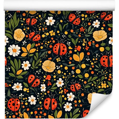 Papier peint coccinelles olive et ocre pour salon et chambre 50x1000 cm (1/5)