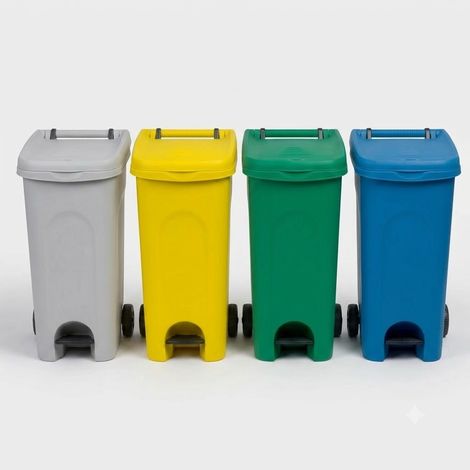 4 Bidoni 80 Litri blu,verde,bianco,giallo Carrello con Ruote Pedale coperchio Raccolta spazzatura Differenziata da Esterno Interno Anello Ferma Sacco Contenitore Secchio Rifiuti domestico professional (1/5)