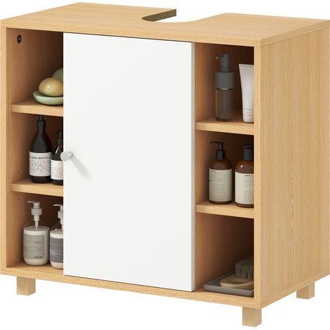 HOMCOM Mobile Sottolavabo con 6 Ripiani e Armadietto 2 Ante Soft-Close Bianco (1/5)