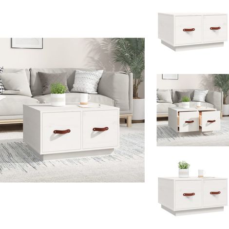Table basse Blanc 60x53x35 cm Bois massif de pin - Table Basse Blanche - Meuble Salle Séjour - Table D'appoint Design - Table Bois Massif - Rangement Tiroir (1/5)