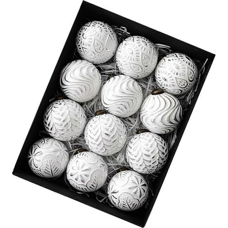 Lot de 12 boules de Noël incassables argentées à suspendre au sapin, pour couronnes et cheminées. Décoration idéale pour les fêtes d'hiver. (1/5)
