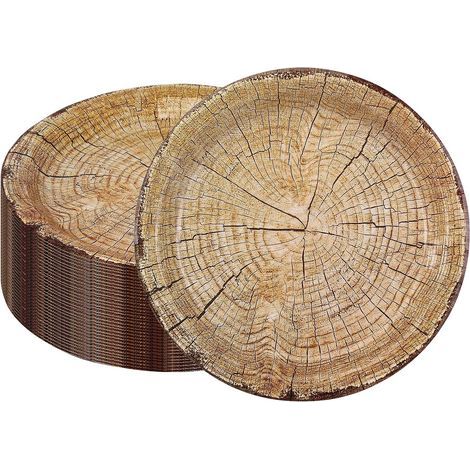 Lot de 50 assiettes en carton à grain de bois rustique jetables de 22,9 cm (grain de bois 02) (1/5)