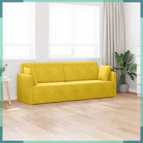 Canapé-lit - 4106731 - Jaune velours - 3 places - Largeur d'assise 200 cm (1/5)