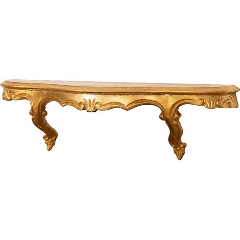 WOODEN WALL SHELF W47XD13XH14 CM,  WITH ANTIQUED GOLD LEAF FINISHING