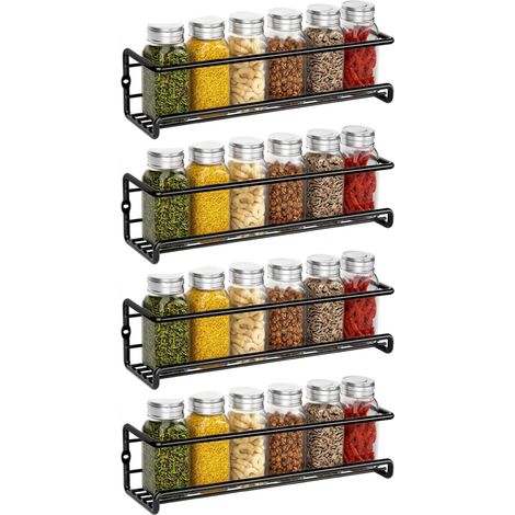 4er Set Gewürzregal Wand – Metall Gewürzhalter ohne Bohren, Selbstklebend oder mit Schrauben für Küchenschrank