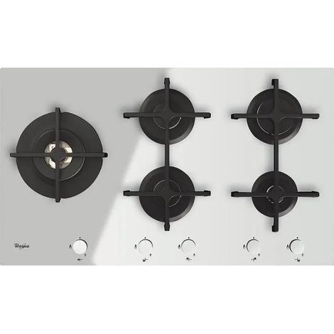 Whirlpool – Plaque de cuisson gaz 90 cm – 5 foyers dont double couronne 4000 W – Commandes rotatives – Allumage électronique à une main