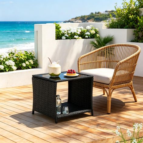 Gartentisch mit Stauraum Polyrattan 45x45x40 cm Schwarz OKMYHOME (1/5)