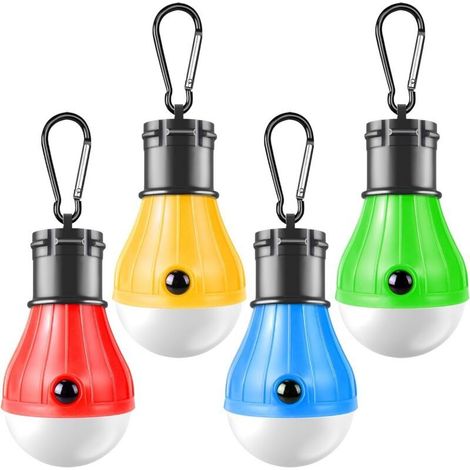 Lot de 4 lanternes de camping à LED, 4 modes d'éclairage, avec crochets à clip, lampes de secours portables et étanches à piles pour camping, randonnée, pêche, chasse (1/4)