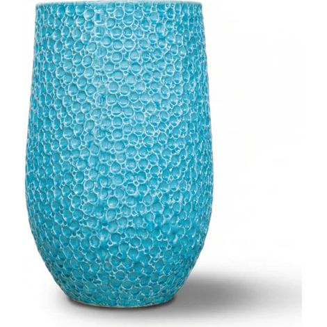 Pot grande taille d'extérieur PARIS 39x63cm turquoise, fait main en terre cuite émaillée (1/5)