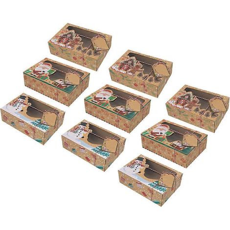 Boîtes à biscuits de Noël en papier kraft, compatibles avec le rangement, lot de 1 (1/5)