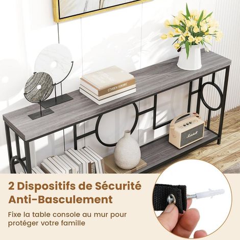 Montage rapide - Table console 180 cm à 2 niveaux, meuble d'entrée étroit avec cadre métal et pieds réglables (1/5)