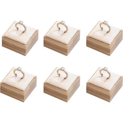 Support de présentation pour bagues en bambou, 6 pièces, adapté à la vente de bijoux en velours et comme support de rangement pour bagues, à utiliser dans les tiroirs (beige) (1/5)