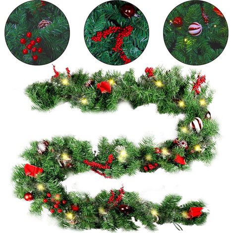 Guirlande de Noël LED de 1,8 m avec lumières LED, guirlande lumineuse à piles, décoration de Noël artificielle d'extérieur. (1/5)