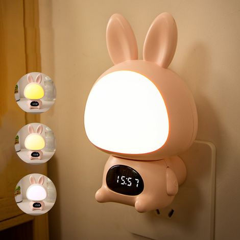 Veilleuse pour bébé, rechargeable/secteur, télécommande double usage, spécialement conçue pour les nouveau-nés, lampe de chevet douce pour les yeux, lapin rose - Version améliorée (1/5)