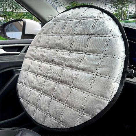 Pare-soleil de volant, couleur argent matelassé à losanges, réfléchissant la chaleur, taille universelle pour la protection solaire intérieure de la voiture (1/5)