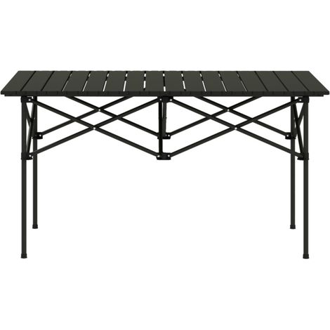 Table de Camping Pliante avec Plateau Enroulable - Légère Aluminium Noir 95x55x50 cm - Pour Jardin, Balcon, Terrasse et 2 Personnes (1/5)