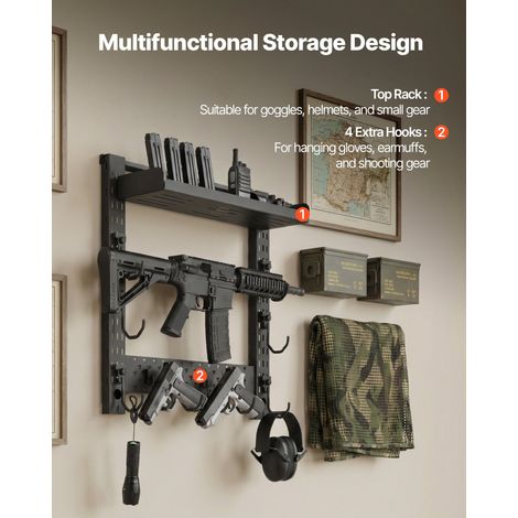 Support Mural pour Armes en Acier Porte Fusils avec Crochets en J (1/5)