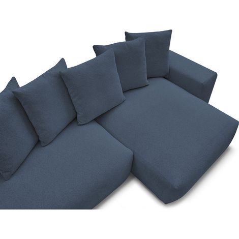 BOBOCHIC - Canapé d'angle fixe réversible VOLTAIRE tissu chiné Bleu foncé (1/5)