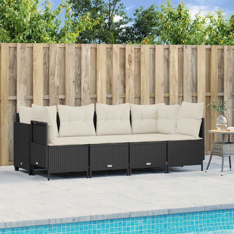 Set de muebles de jardín 5 pzas y cojines ratán sintético negro