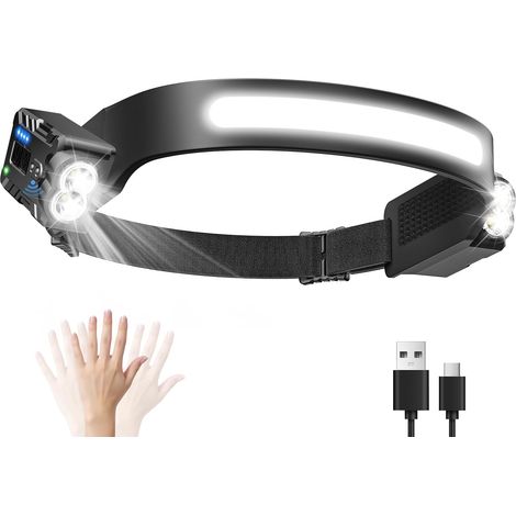 Lampe Frontale LED Ultra Puissante avec 8 Modes d'Éclairage, IPX4 Étanche Lampe Frontale Rechargeable avec Détecteur de Mouvement pour Camping, Course, Pêche (1/5)