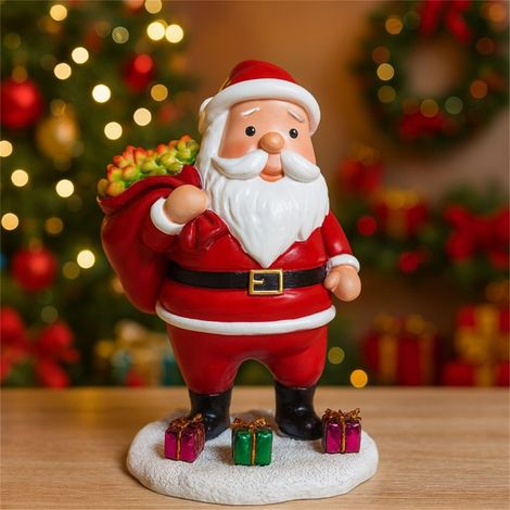 Statue De Pere Noel - Avec Boite Cadeau - Sculpture Resine Solaire Pour Decoration Interieure Et Exterieure - 1 Piece (1/5)