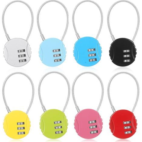 8er-Pack 3-stellige Kabelschlösser – Wasserdicht und reparierbar – Ideal für Fitnessstudios, Spinde, Reisen, Rucksäcke und Koffer (In verschiedenen Farben erhältlich) (1/5)