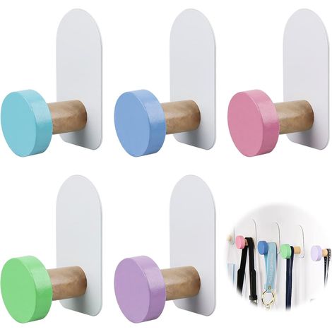 Lot de 5 crochets auto-adhésifs colorés pour salle de bain, chambre, cuisine, salon, crochets à vêtements pour enfants. (1/5)