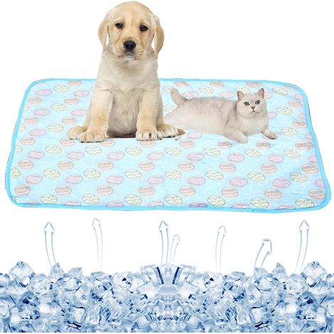 Tapis rafraîchissant en soie glacée pour animaux de compagnie, tapis en bambou frais pour l'été, tapis respirant (bleu, 70100cm) (1/5)