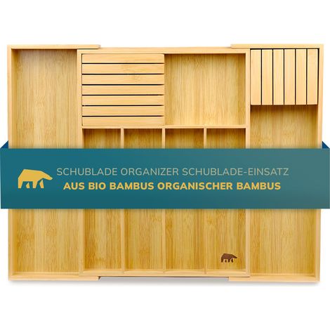 Roxlin Verstellbarer Bambus-Besteckkasten – Ausziehbarer Schubladen-Organizer – Messerhalter (1/5)