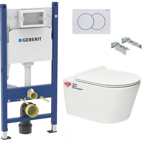 Pack Bati-support Geberit 112cm + WC sans bride Swiss Aqua Technologies Brevis + abattant ultra-fin (BREVISGEB3-SP)